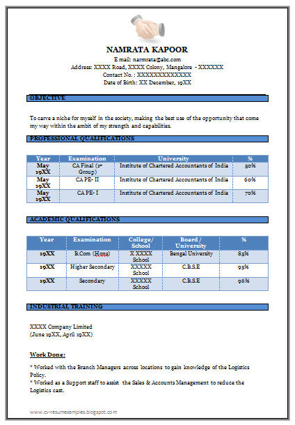 Download resume format in word document